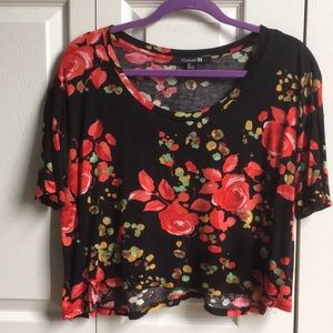 Black and red floral crop top